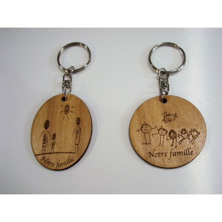 Porte-clés bois et cuir design ROND personnalisé